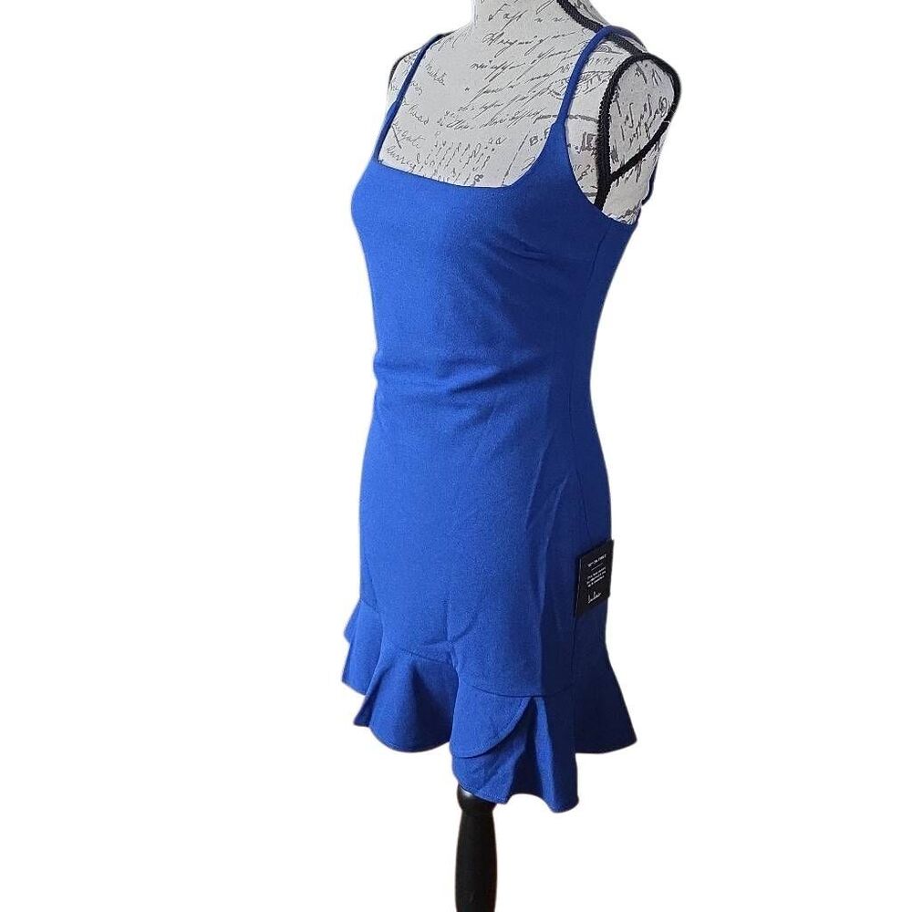Lulu's Women's Size Medium Blue Compelling Composure Ruffled Bodycon Mini Dress - Picture 5 of 8